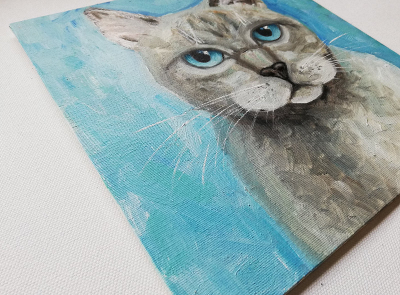 Cat Portrait Oil Painting. Painting Animal by Photo for Cat Lovers.25x25 cm gallery
