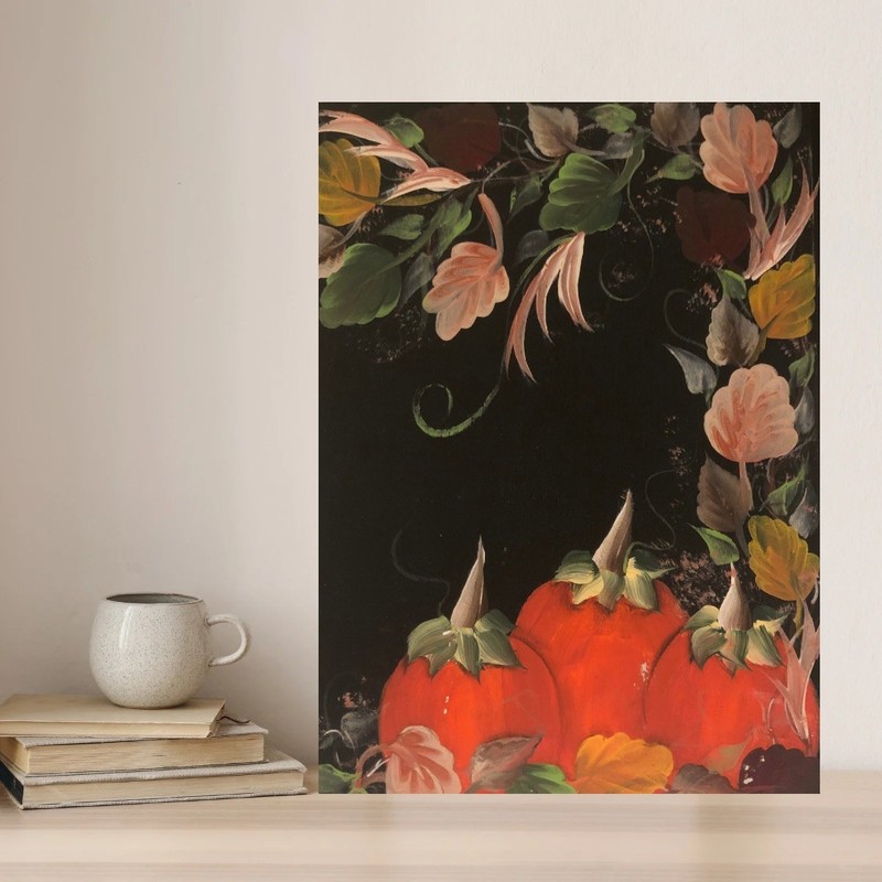 🍁 Hand-Painted Autumn Pumpkin & Floral Art on Wood-12×9” Rustic Fall Wall Decor