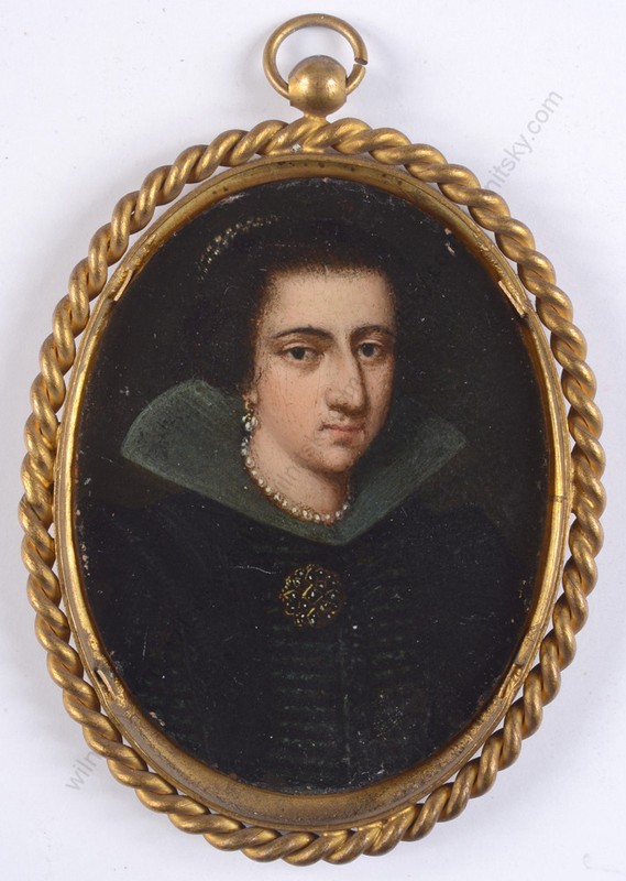 «Portrait of a noble woman», Italian oil on copper miniature, ca. 1620