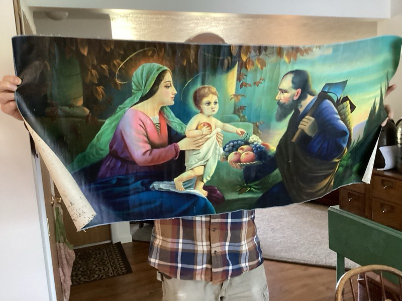 Vintage Art Painting Jesus? Mother Father Fruit Bowl Religion Christian Canvas