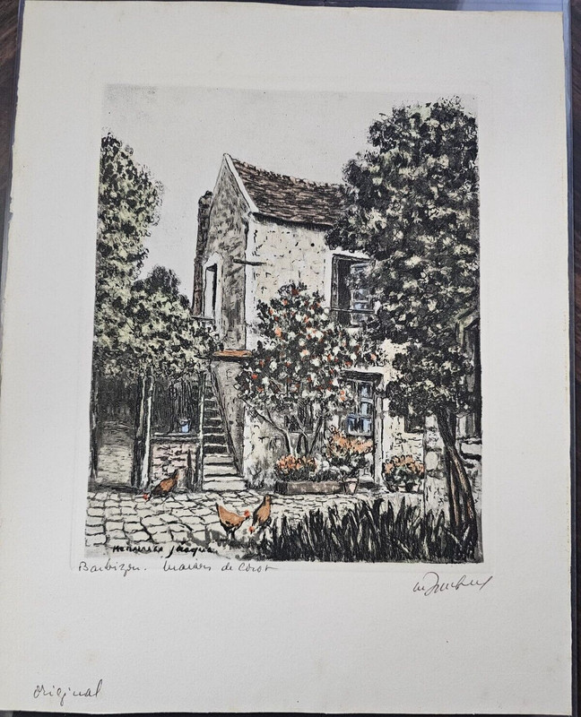 Signed Etching Barbizon La Maison Corot Historic French Art Print (Sheet Only)