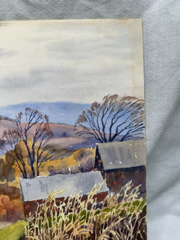 Charles Gordon Harris Vintage Water Color Painting Mt. Farm VT Fall 22” X 15” gallery