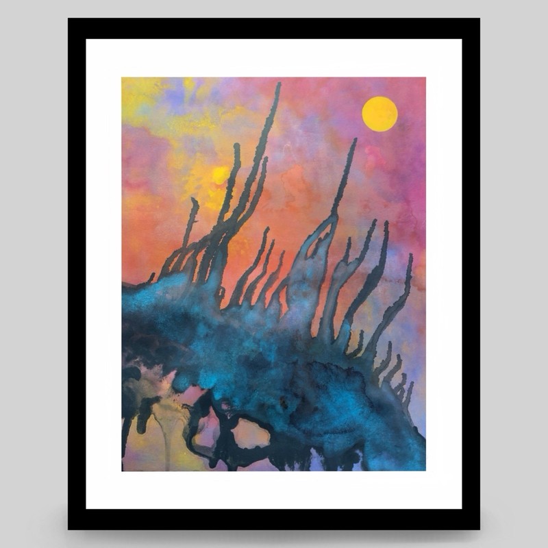 Original Fine Art Abstract Desert Watercolor Ink Painting Signed Unframed 11×14