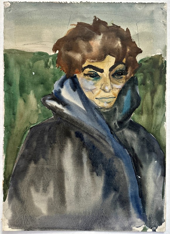 Portrait Circa 1920, Expressionist, Watercolour