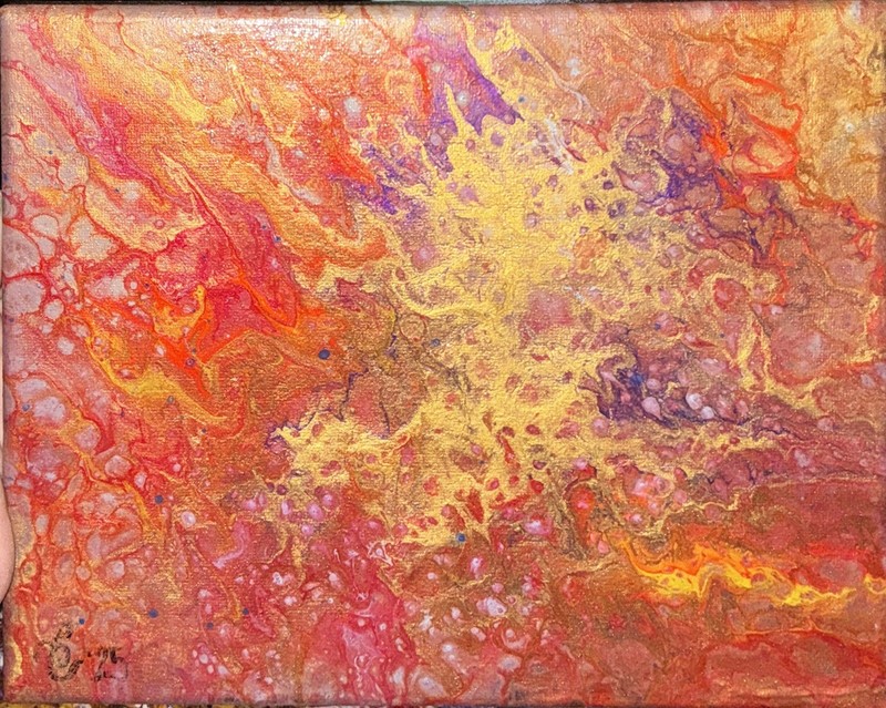 Abstract Red Gold Painting Acrylic Canvas Unframed Single Piece Signed