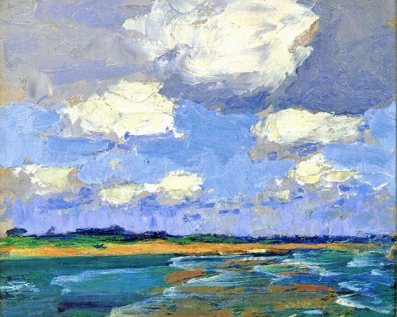 Oil painting Edward-Henry-Potthast-Beach impression summer landscape handmade