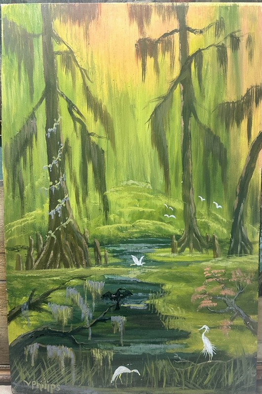 Highwaymen Style Florida Swamp 12” x 18 1/2 “ oil On Wood Panel V R Philips