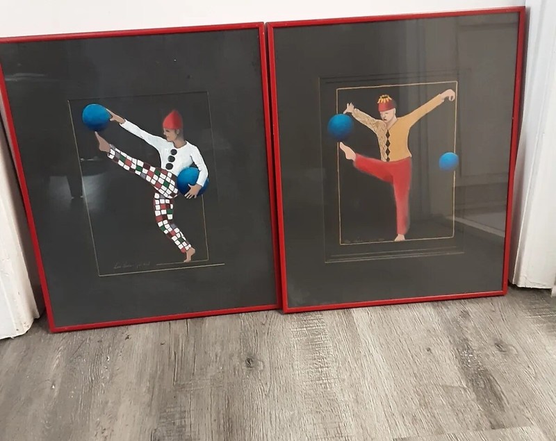 LEA LEVIN GOUACHE & GILT ON PAPER OF ACROBATS