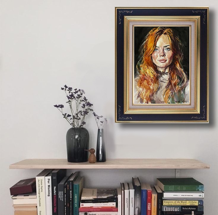 Original watercolor painting. Beautiful girl portrait artwork gallery