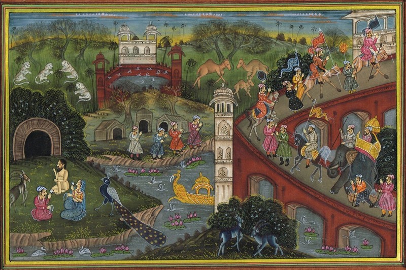 Indian Mughal Style Miniature Court Procession, Animals & Landscape Hand Painted gallery