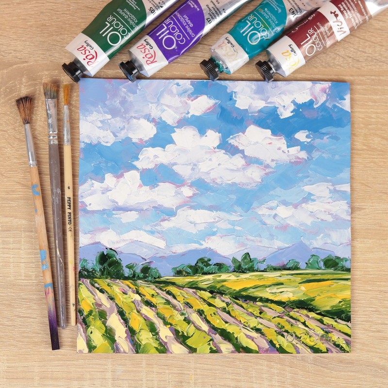 Italy Oil Painting Original 8×8″ Florence Italy Painting Tuscany Hill Vineyard