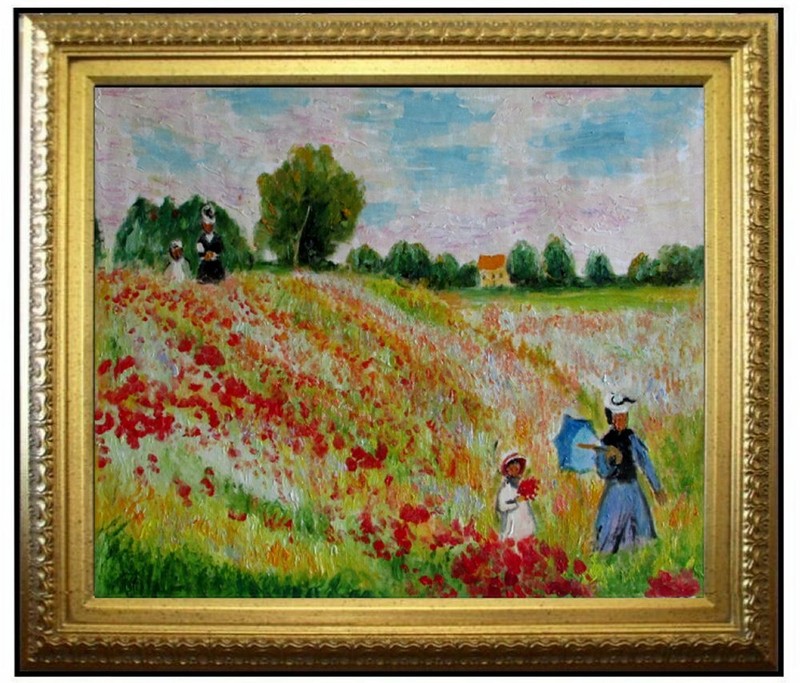 Framed Monet Les Coquelicots at Argenteuil, Hand Painted Oil Painting, 20x24in