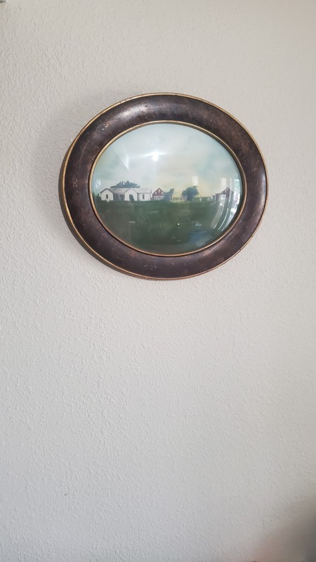 Vintage Painting On Canvas Framed With Bubble Glass