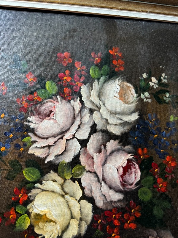 Vintage "Tabletop Still Life Scene" Oil Painting - Signed And Framed gallery