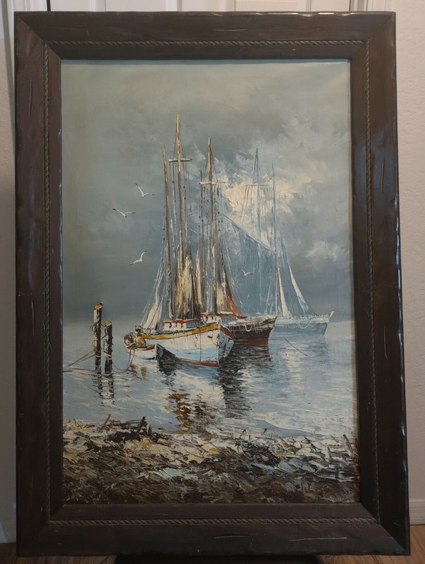 B.Wilder/Billy Wilder Oil Painting Nautical/ Boats/Ghost ship 36×24+ frame