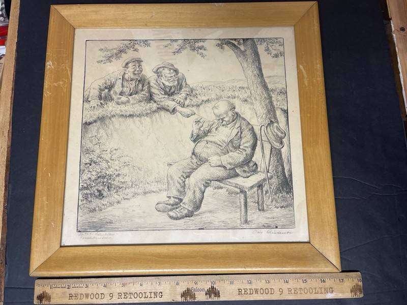 Original RADIERUNG OTTO QUANTE 1875-1947 Sketch Etching Drawing Framed Signed