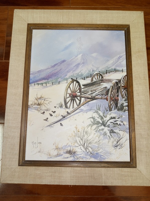 Original Mimi Jobe Signed Painting Wagon Western / Nevada 1978 – Rare Vintage