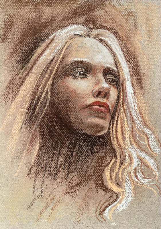 Framed Woman Portrait Pastel Drawing 8×11 Original Impressionist Wall Art