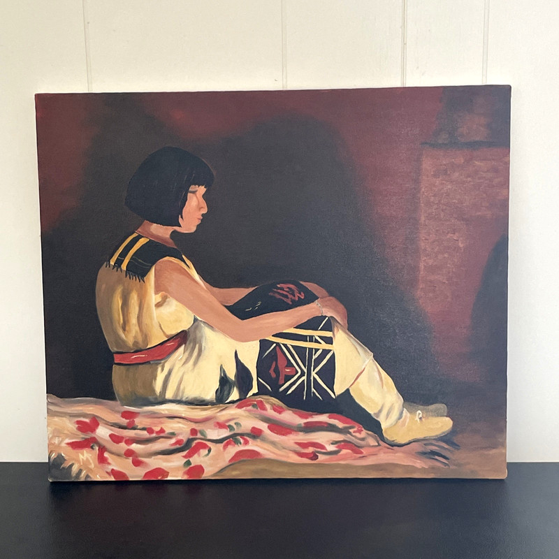 Vintage Native American Female Portrait Painting Signed 24x20" Young Woman gallery