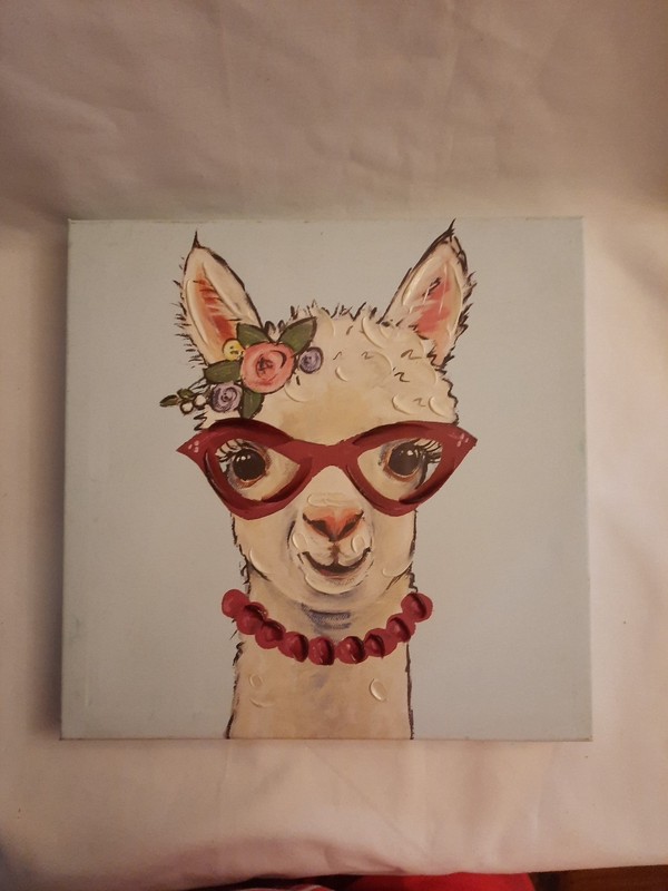 Alpaca Llama Pastel Painting 12×12 Stretched Canvas