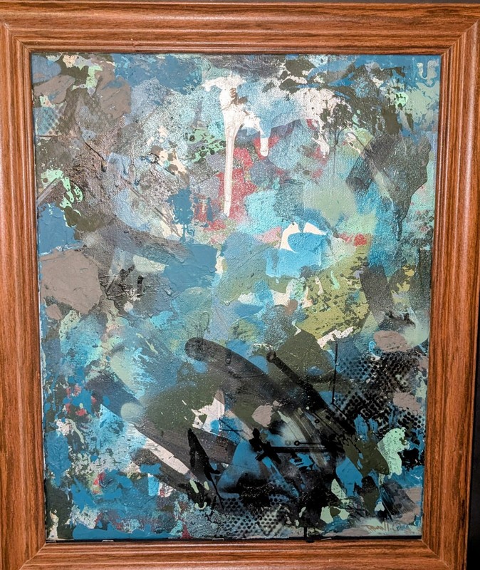 Abstract Original Painting Framed 19 x 23″ Cyber Punk Circuit Board Textured Art
