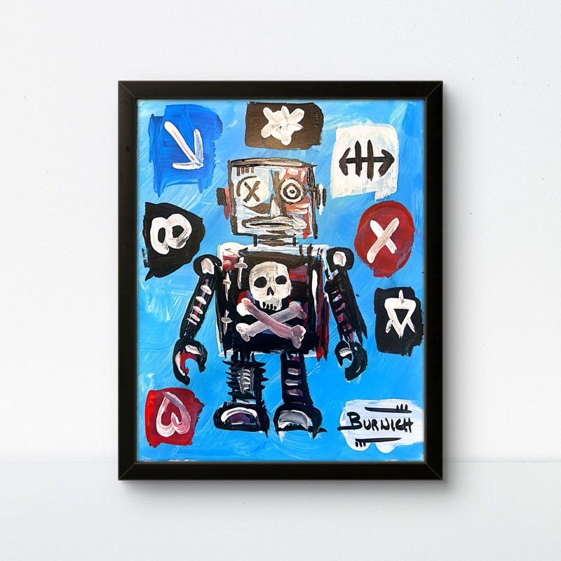 Burnich Original Robot 11×14 Canvas Neo Expressionist Acrylic Painting Signed