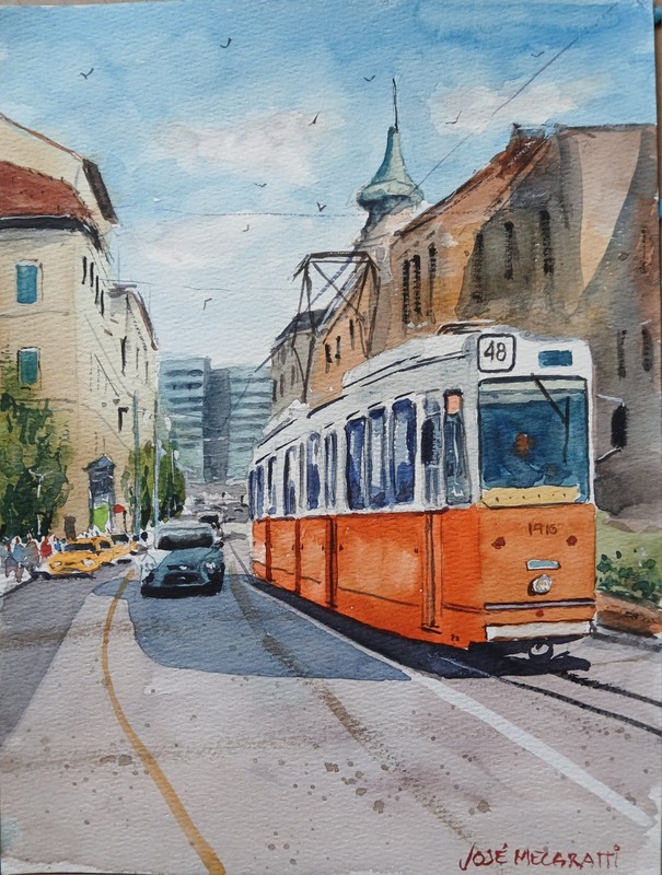 Original Watercolor Painting «Street In Budapest» 9″ x 12″
