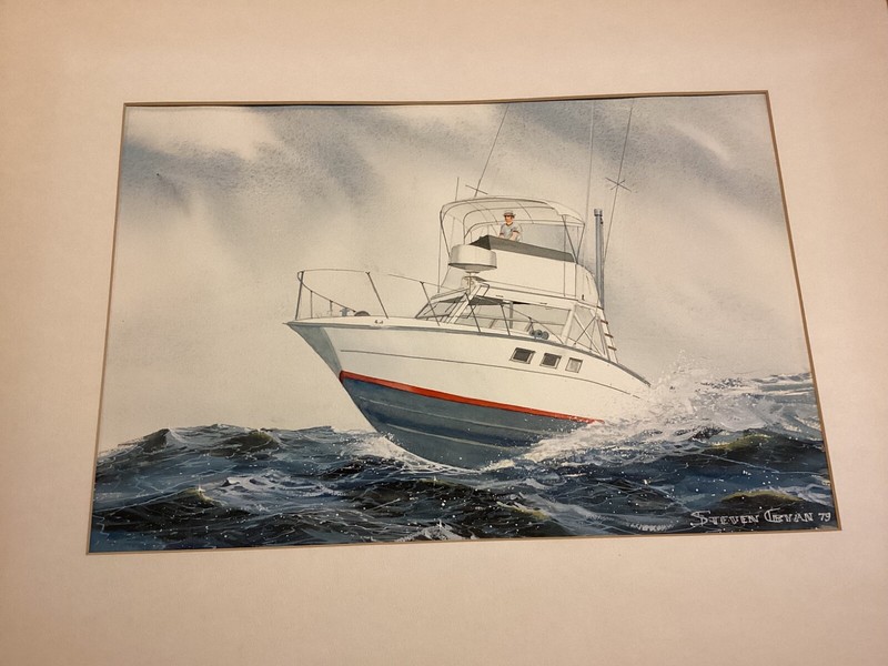 Connecticut Artist Steven Cryan Sport Boat Watercolor 1979