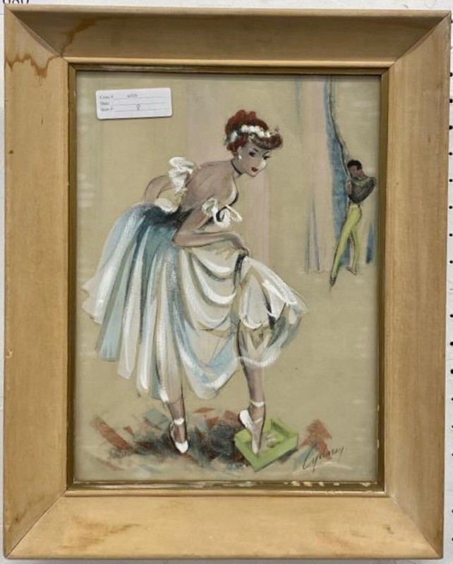 CYDNEY GROSSMAN ORIGINAL * BALLET DANCER* MID-CENTURY PASTEL IN DISTRESSED FRAME