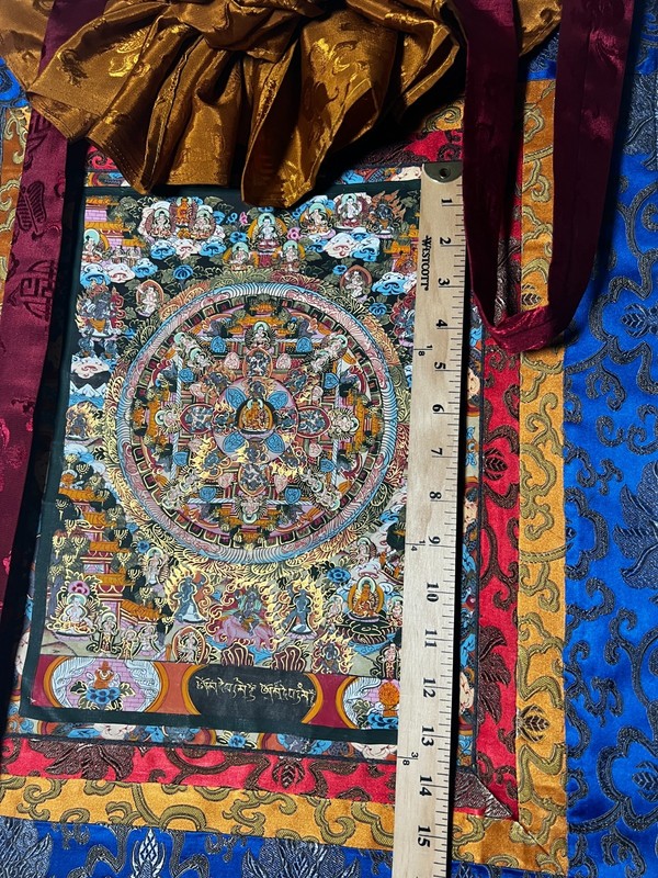 Mayadevi Mandala Thangka Black Gold Multi original Hand painted Thanka fabric gallery