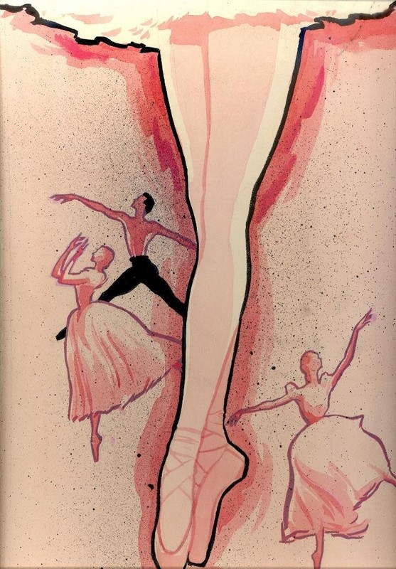 ANTIQUE 1954 MCM PAINTING ON BOARD «Dancing Ballet Ballerina» JACK RAMSEY Nice1