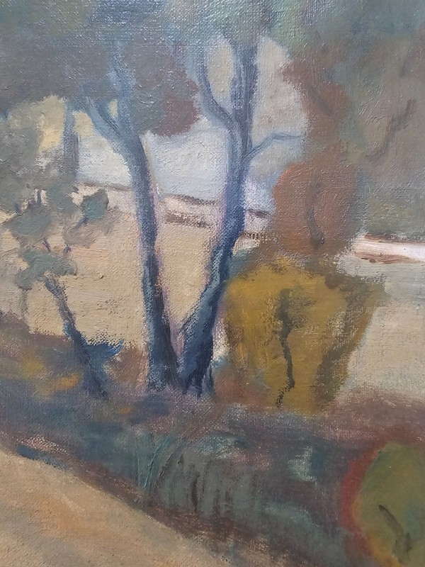 VINTAGE SCANDINAVIAN LANDSCAPE PAINTING COUNTRYSIDE OIL ON CANVAS SIGNED 1945. gallery