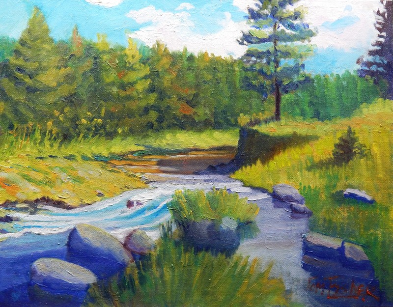 country stream creek rural realistic Impressionism oil Painting landscape