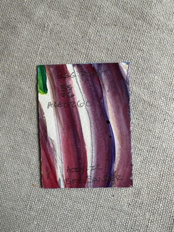 ACEO Original Acrylic Eggplant Veggie Cute Art by Bri Sander 3.5 x 2.5" OOAK ATC gallery