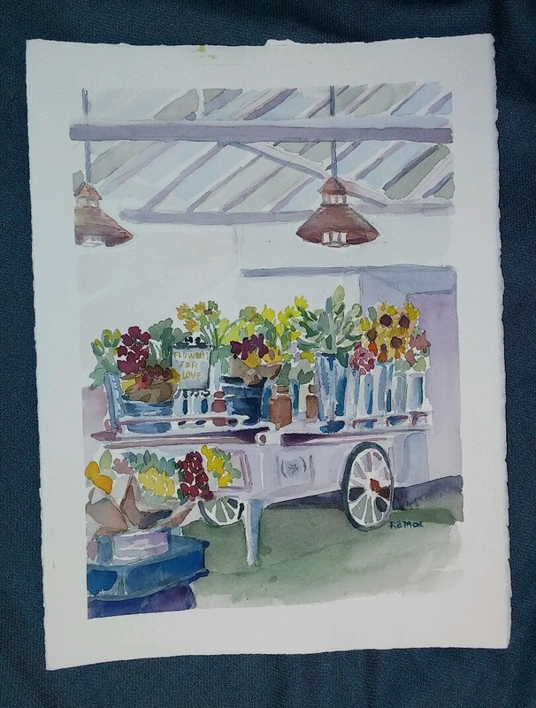Florist Flower Cart Original Watercolor Painting RAMfish Artist Anaheim Packing