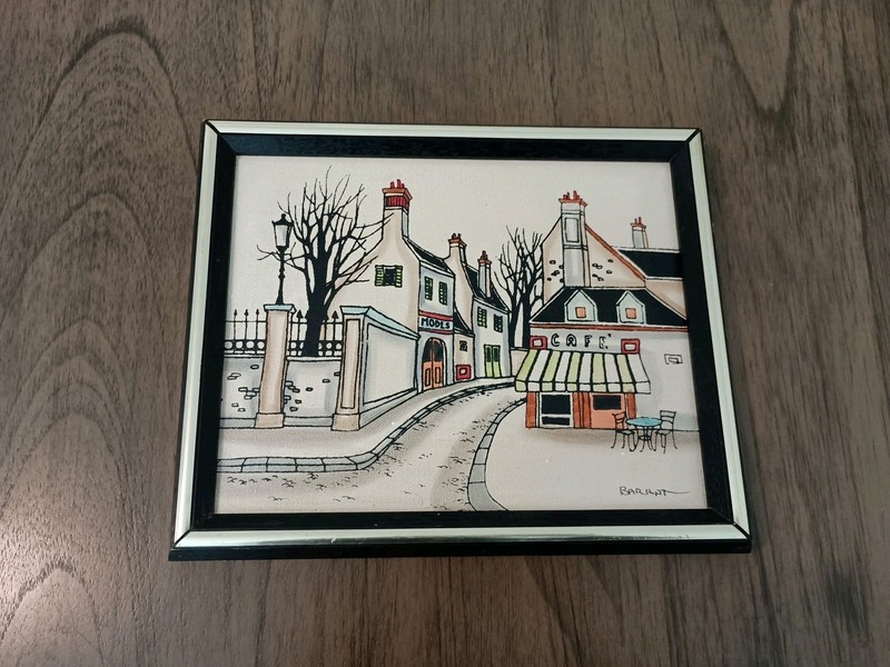 Vintage Marcel Barrat Parisian Street Scene – Signed Serigraph French Cafe Art
