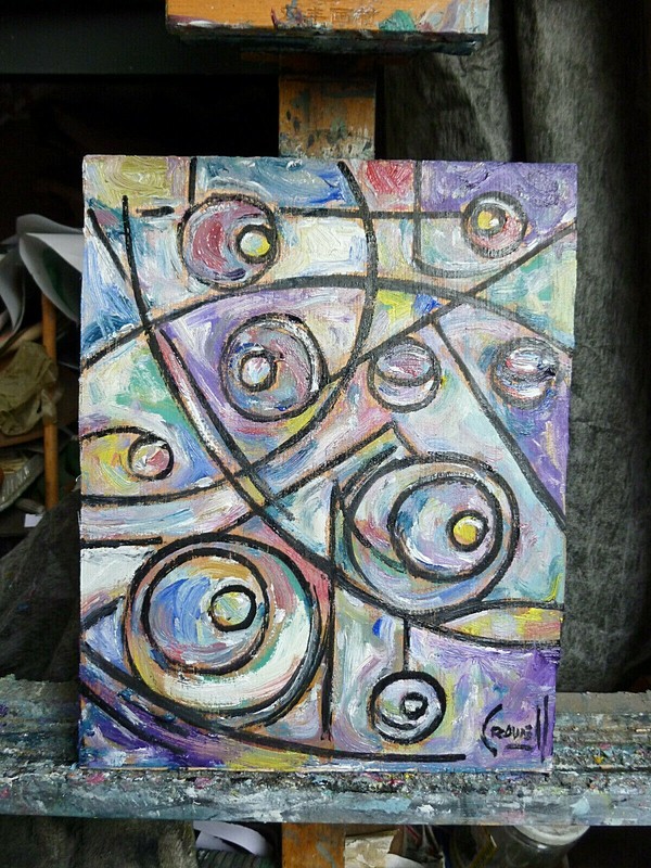 GO ROUND IN CIRCLES 8x10 oil painting abst wood art NEW original signed Crowell gallery