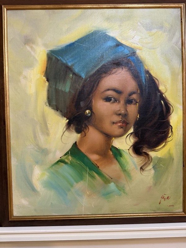 Vintage Oil Portrait Of Young Creole Girl Signed