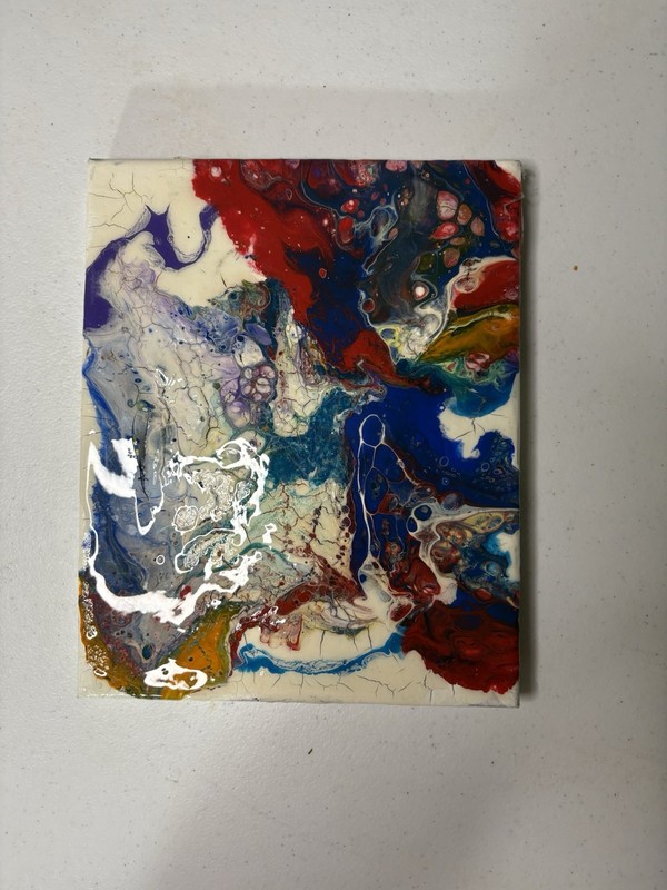 Abstract Original Acrylic paint pouring Painting White Blue Red 8x10 Unsigned gallery