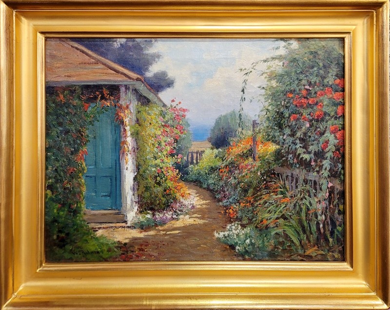 William Constable Adam- The Flower Garden w/Ocean View-1920s Oil painting