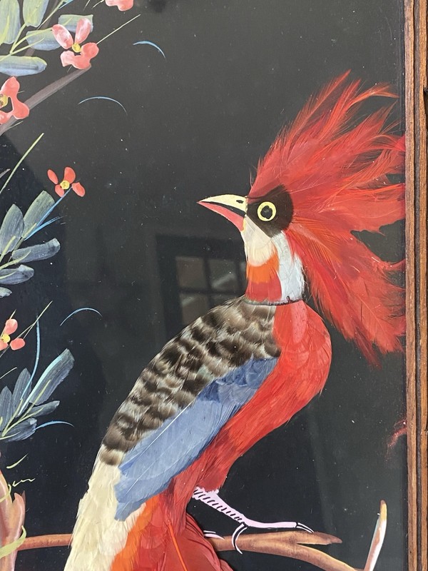 2 MI Mexico Colorful Hand Painted Birds W/ Real Feathers Art Framed Picture WOW! gallery