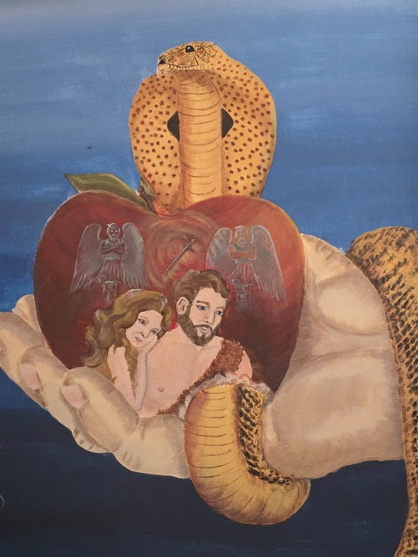 Original Elizabeth Palazzolo Signed Acrylic Painting Adam & Eve Cobra 1980s gallery