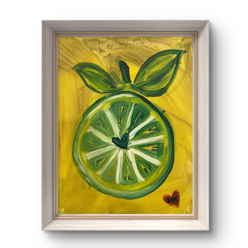 BLESSED#881 Lemon Kitchen Food Original Canvas 14×11 Art Abstract Cubism