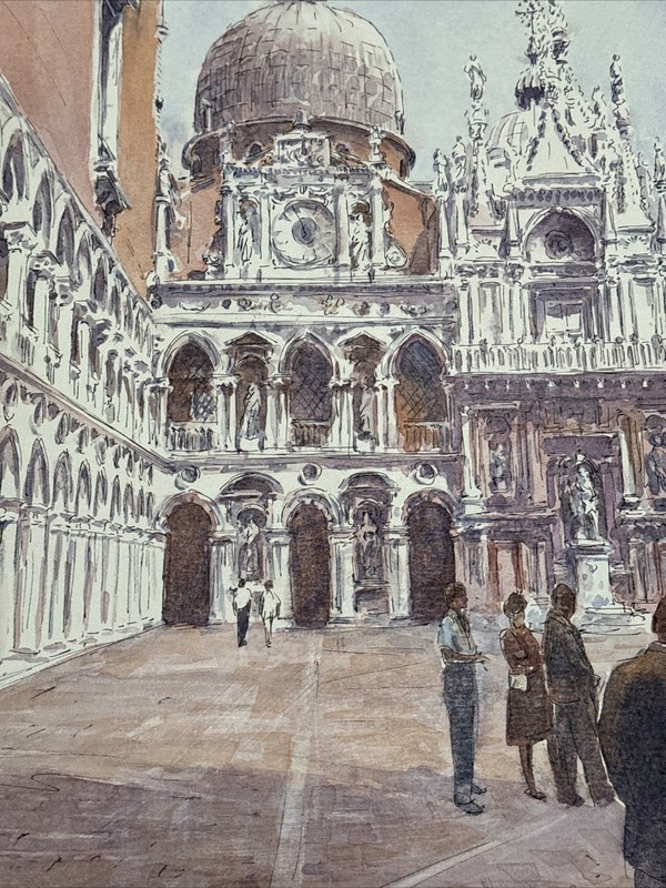 VENICE COURTYARD PAINTING ITALY ARCHITECTURE FAMOUS MAURICE SILBER LISTED 24" gallery