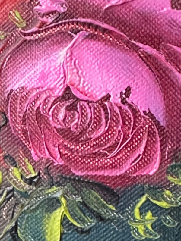 Beautiful Original Oil/Acrylic Painting On Canvas Vase Of Roses By S. Marsh gallery