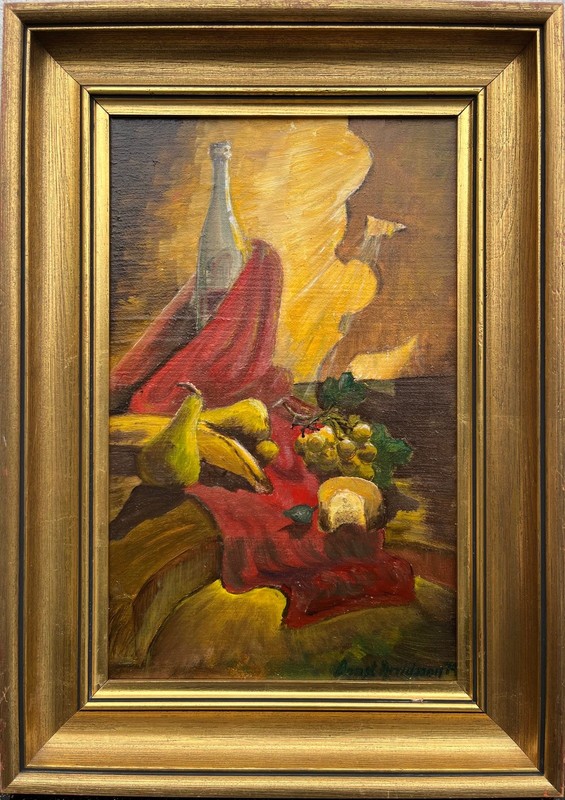 Impressionist Still Life with Fruit and Bottle Oil Painting 43.5x31cm