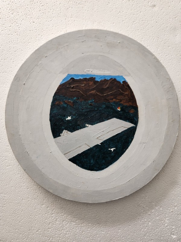 Oil Painting Art Airplane Porthole By C.M.