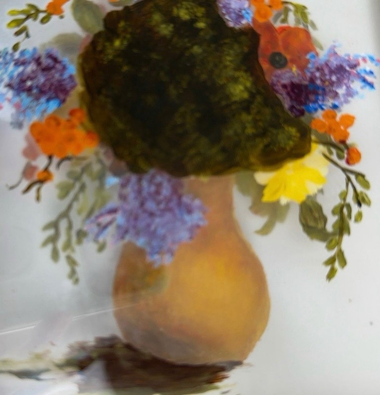 Vintage Mid-Century 3D Reverse Glass Signed Floral Painting -Ornate Gilded Frame gallery