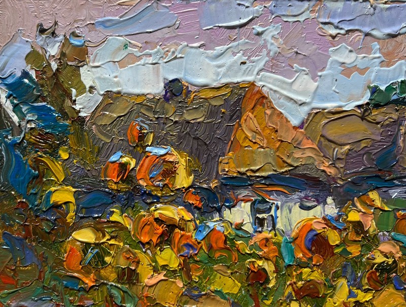 Oil Painting Cozy Village Life O. Ivanyuk Landscape Unframed Original nAAA3984 gallery