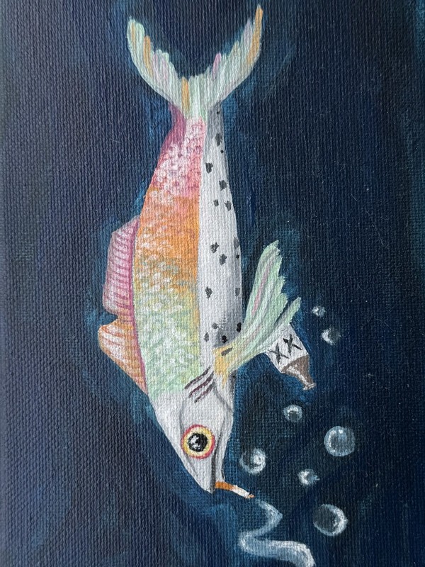 original artwork surrealism acrylic painting on canvas 5 in x 7 in